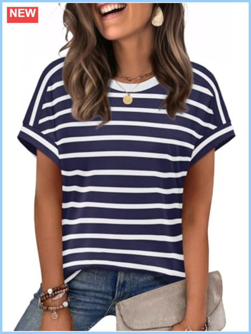 Women's Striped Short Sleeve T-Shirt Dressy Casual Crew Neck Summer Top
